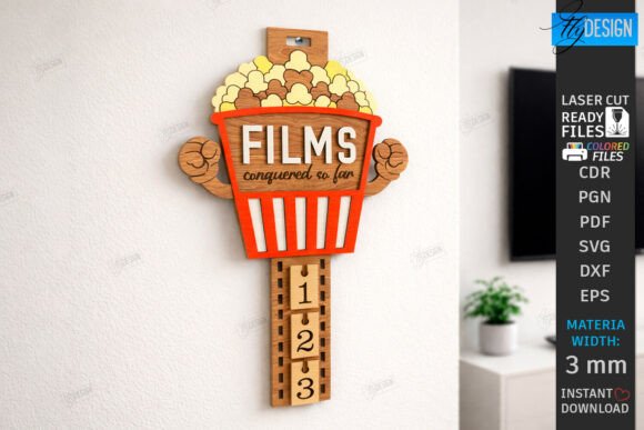 Movie Tracker Laser Cut Wall Decor SVG