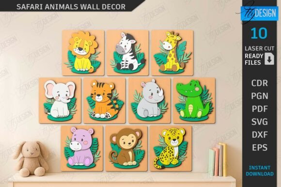 Safari Animals Wall Decor Laser Cut Set
